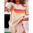 thumbnail image 2 of MORTTIC Women's 2-Piece Color Block Short Sleeve Set - Round Neck Top & Shorts Casual Summer Wear Khaki，XXL, 2 of 5
