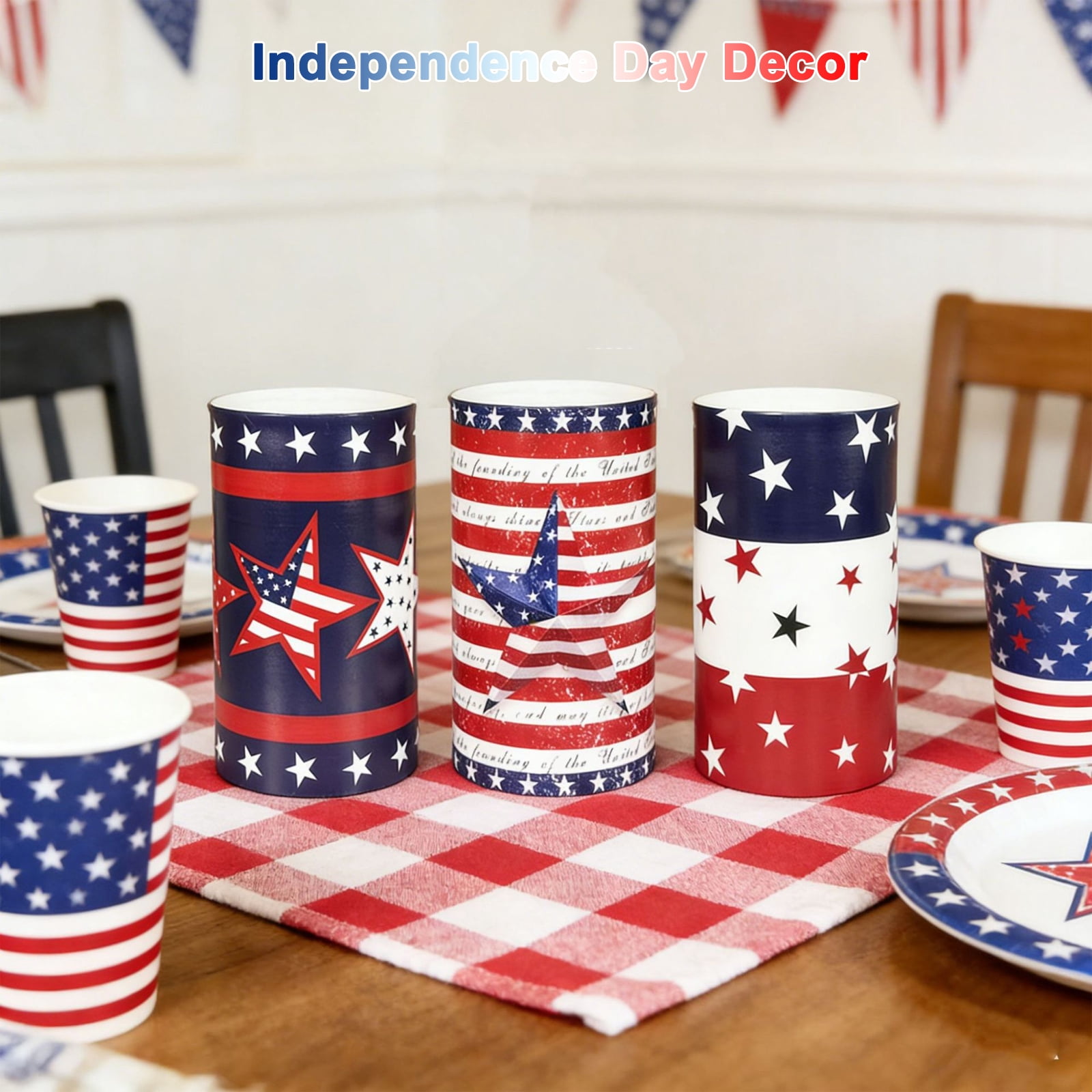 4th of July Flameless Candles, 12 Color Changing American Flag Star LED Candles with Remote & Timer, Flickering Patriotic Pillar Candles Battery Operated for Home Independence Day Decor
