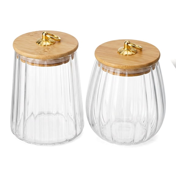 FGXMBXG Set of 2 Glass Coffee Bean Storage Jars with Wood Lids - Airtight Vacuum Food Canister for Espresso Beans, Coffee Grounds, and Tea - Minimalist High-End Kitchen Storage Containers