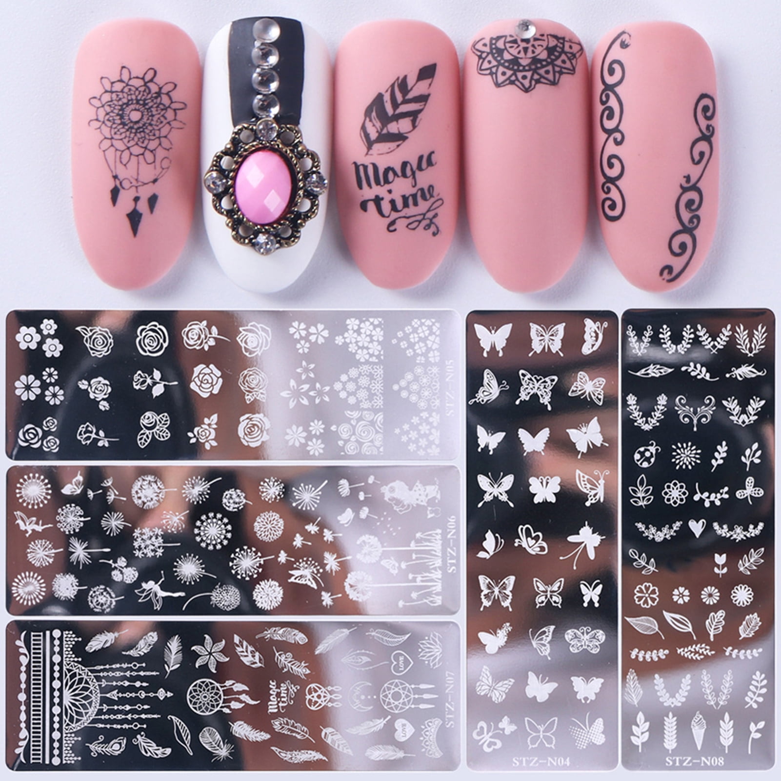 Besufy Nail Stamping Stencil Plate,Manicure Transfer Template Flower  Butterfly Nail 