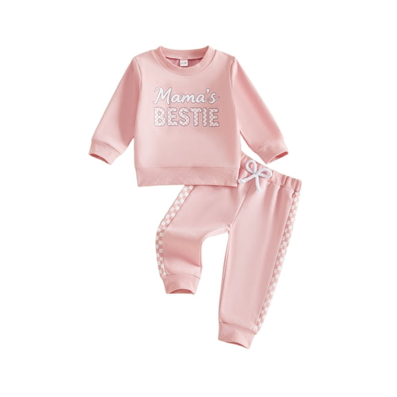 RUINIXCW Baby Girl Pink Letter Print Sweatshirt Pants Set - Cute Casual Jogger Outfit for Matching Mommy Looks