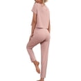 thumbnail image 2 of Yuemengxuan Lady Home Wear Warm Soft Suit, Solid Color Short Sleeve T-shirt, Loose Trousers, 2 of 5