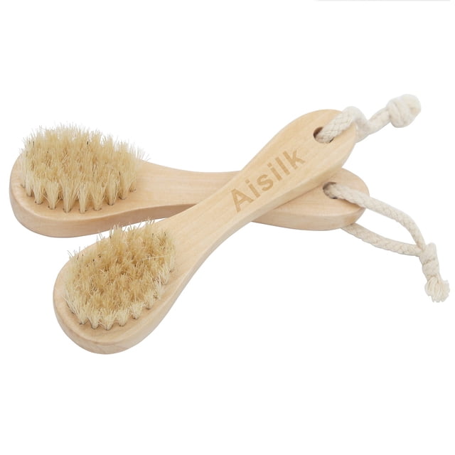 Cepillo de limpieza facial Aisilk Wooden Natural Bristles, paquete de 2