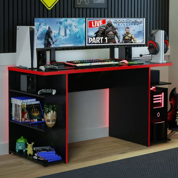 Madesa Computer Desk with Shelves, Home Office Desk for Large Monitors, Gaming Computer Desk