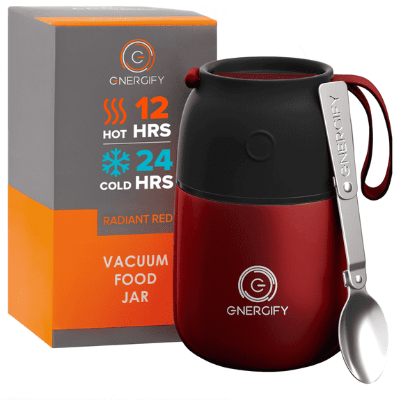 ENERGIFY Vacuum Insulated Thermos Food Container, Stainless Steel, 17oz, Radiant Red
