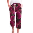 thumbnail image 2 of ZHUGeLI Pants for Women Summer Beach Casual Pants Straight Leg Linen Pants Elastic Waist Boho Floral Print Capri Pants Casual High Waisted Drawstring Beach Pant, 2 of 5