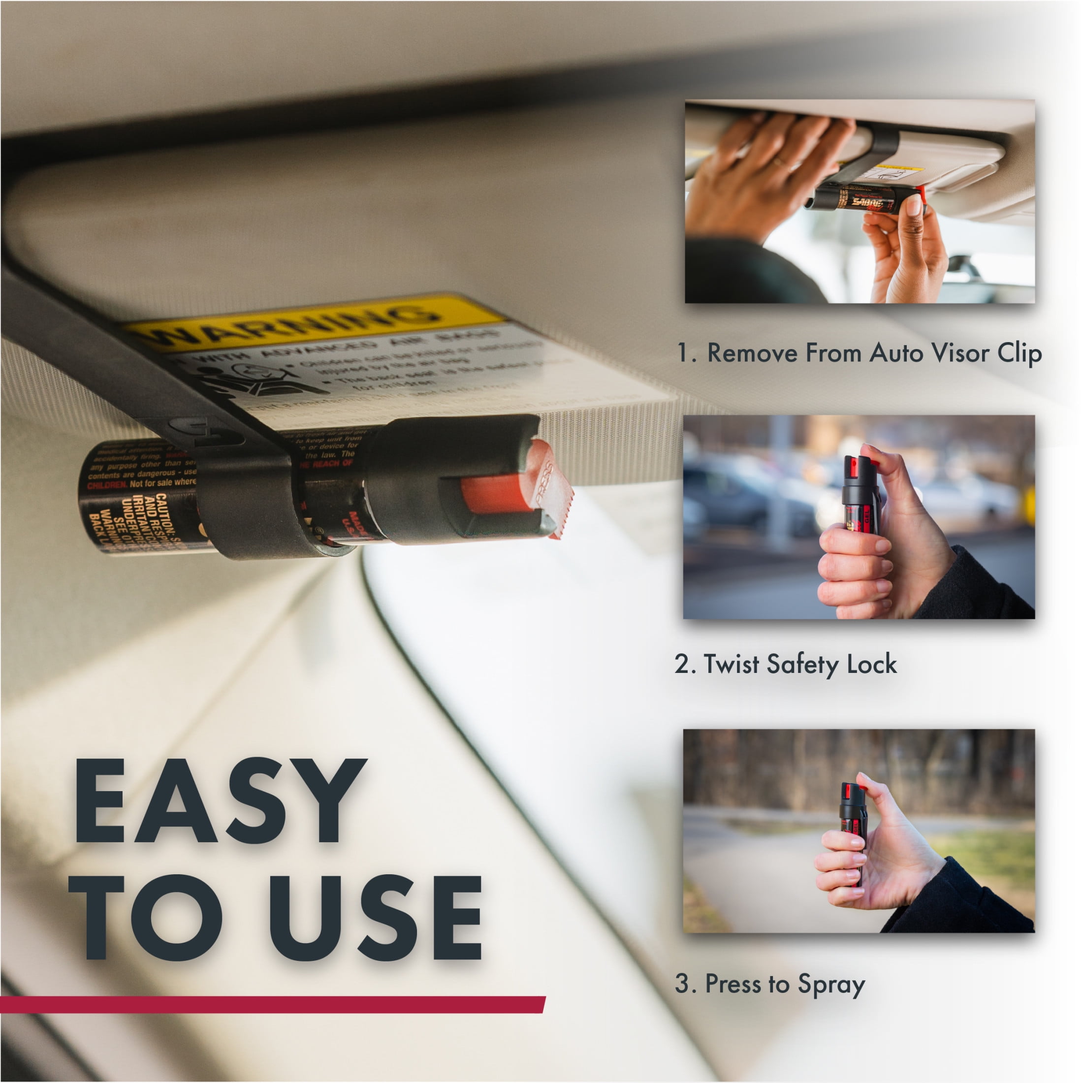 (2 pack) SABRE Pepper Gel with Car Visor Attachment Clip, Solid Print, 1 Ct, New, Pocket Pepper Sprays