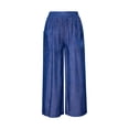 thumbnail image 5 of Women Casual High Waist Culottes Elastic Waist Summer Trousers Loose Fit Lightweight Vacation Lounge Pants with Side Pockets Blue M, 5 of 9