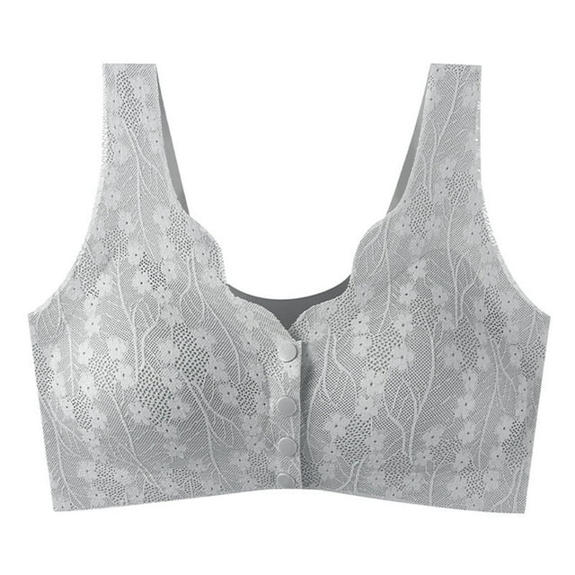 AherBiu Plus Size Bras for Women Front Closure Button No Underwire Lightly Bras Lace Comfy Seamless Lingerie