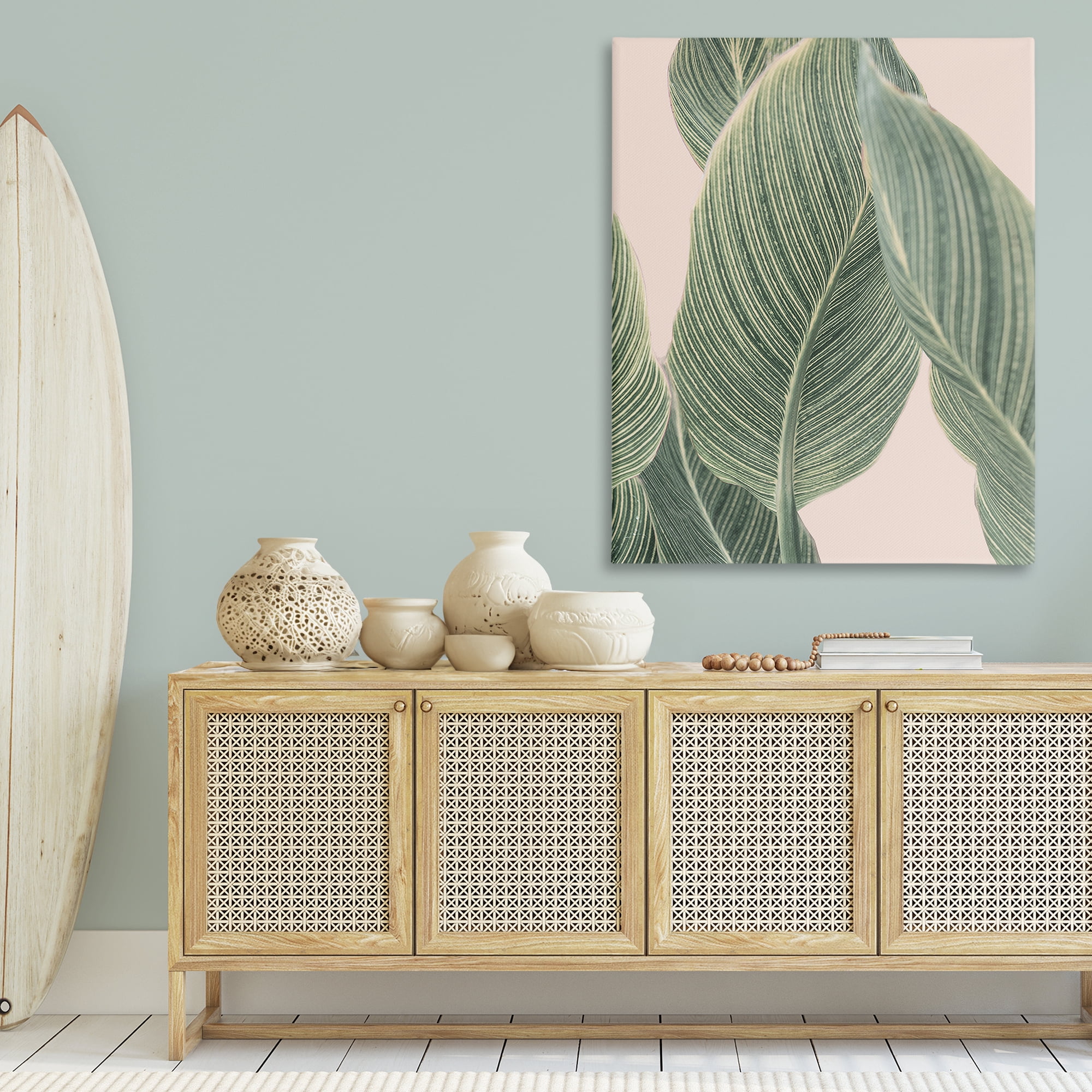 Stupell Industries Curled Green Leaves Plants & Flowers Painting Wrapped Canvas Art Print Wall Art, 36 x 48