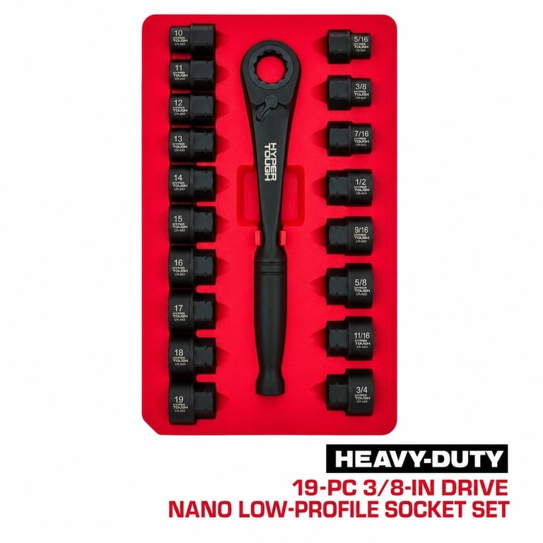 Hyper Tough 19-Piece 3/8-Inch Drive Nano Low-Profile Socket Set