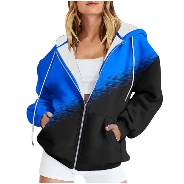 Sudadera con capucha y manga larga para mujer, informal, estampada, con cremallera y manga larga, con capucha y chaquetas