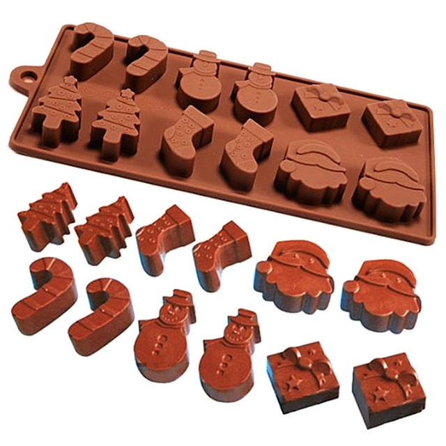Molde de silicona para chocolate, molde de Navidad, molde de silicona para chocolate, antiadherente, molde para hornear, molde de Navidad, construcción robusta