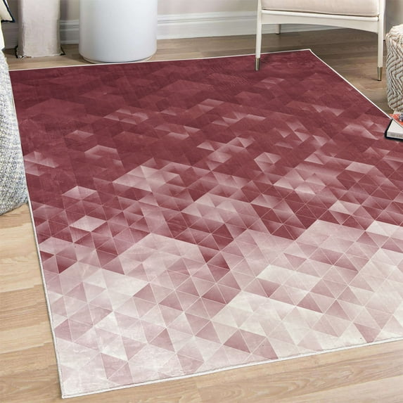 Geometric Decorative Rug, Gradient Color Change Digital Texture Mosaic Triangle Pixel Graphic Print Art, Quality Carpet for Bedroom Dorm and Living Room, 6 Sizes, Dark Fuchsia, by Ambesonne