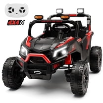 Wisairt 24V Ride on Toys 4WD Ride on Cars with Remote Control, 2 XL Seater Electric Car for Kids, Power Car Wheels, UTV w/ Four Motors, Music, LED Lights, Wireless Audio, 3 Speeds, Red