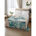 thumbnail image 3 of Full Size Flat Sheet Only, Teal Coastal Crab Soft Brushed Microfiber Bed Sheets, Vintage Summer Beach Nautical Coral Hotel Quality Breathable Bedding Top Sheet, Easy Care, 66"x102", 3 of 9