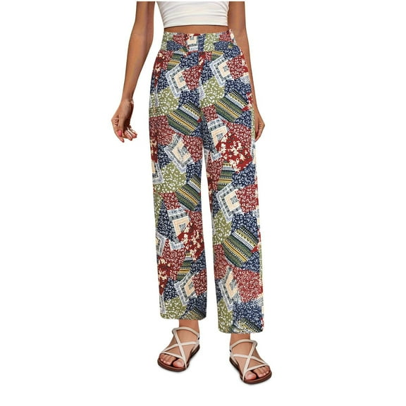 Mitankcoo Women's Beach Print Wide-Leg Pants - High-Waist Relaxed Fit Long Trousers for Summer
