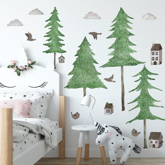 Un conjunto de pegatinas de pared de pájaros y nubes de árboles, decoración de pared para sala de estar y dormitorio