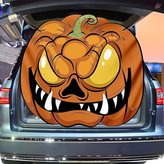 FufuCrick Halloween Car Trunk Flag, 46x49 Inches Polyester Decorative Banner for Halloween Decor, Static Outdoor Ornamental Display for Halloween Party Decorations, Orange