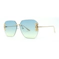thumbnail image 2 of Rimless Foliage Flower Jewel Trim Rectangle Chic Sunglasses Gold Blue Yellow, 2 of 4