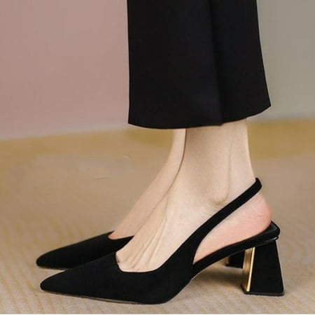 

Women‘s Pointed Toe Sandals Slingback High Block Heeled Sandals Solid Color Court Shoes