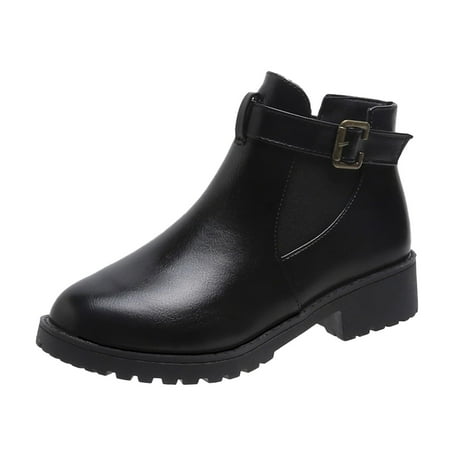 

adviicd Leather Boots for Women High Fashion Summer Autumn Women Boots Thick Sole Thick Heel Solid Color Round Toe