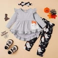thumbnail image 2 of Yammkia Cute Outfits for Girls Preppy Baby Toddler Girl Clothes Long Sleeve Tops + Pants + Headband 3 Pcs Outfit Set Size 3T 4T (Grey,3-4 Years), 2 of 8