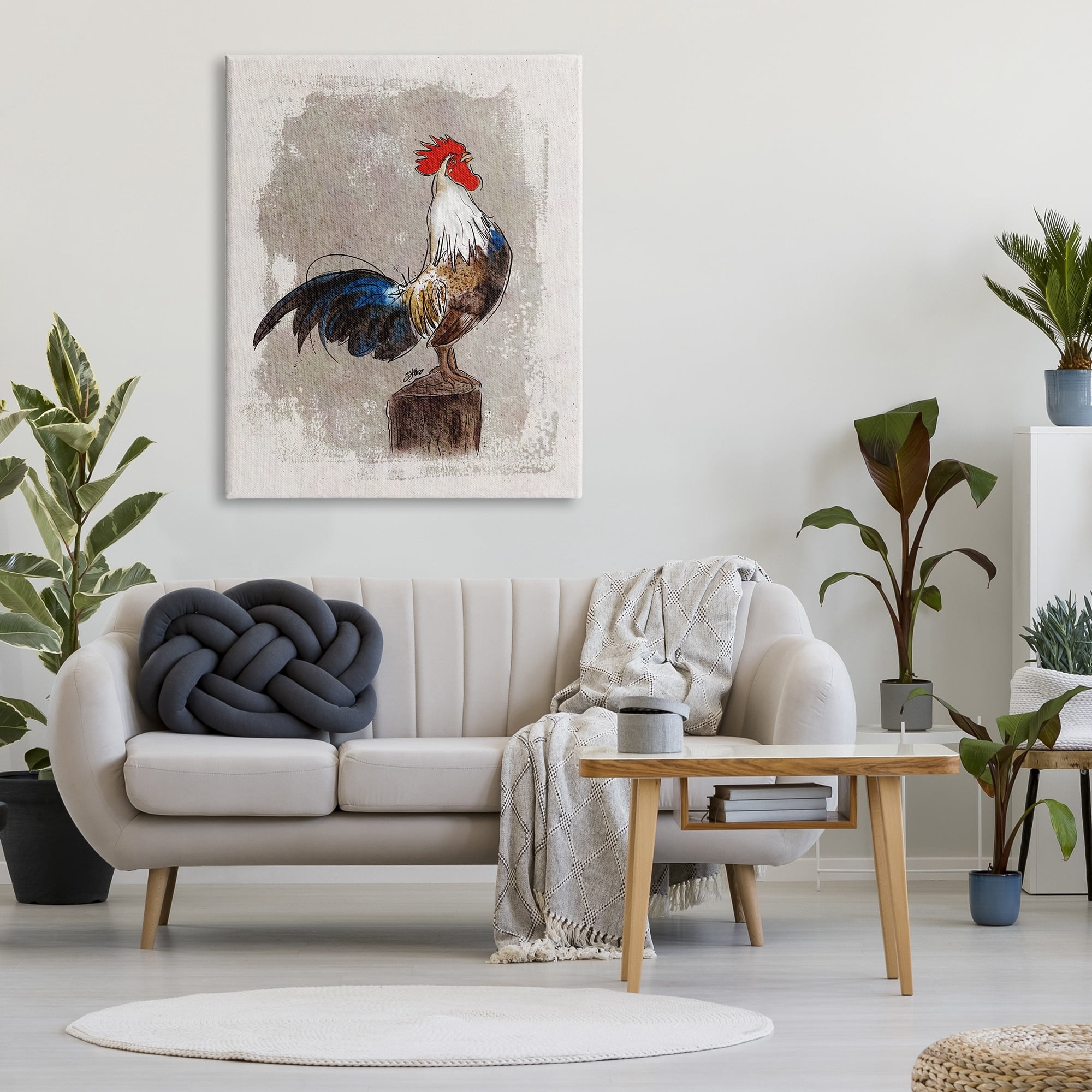Stupell Farmhouse Rooster Perched Painting Animals & Insects Painting Gallery Wrapped Canvas Print Wall Art