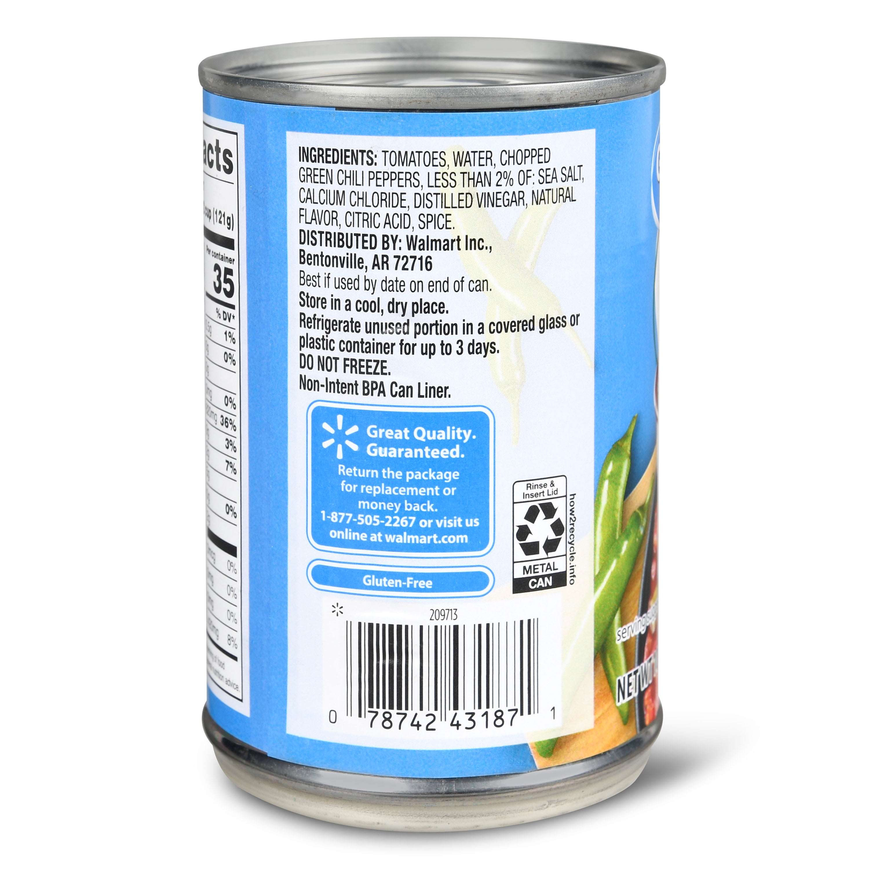 Great Value Original Diced Tomatoes with Green Chilies, 10 oz