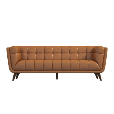 Alosio Modern Living Room Chesterfield Tufted Back Leather Sofa in Genuine Tan