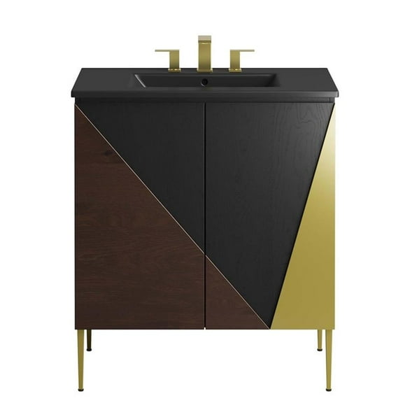 Modway Alchemist 30" Modern Wood Bathroom Vanity with Tapered Legs in Black