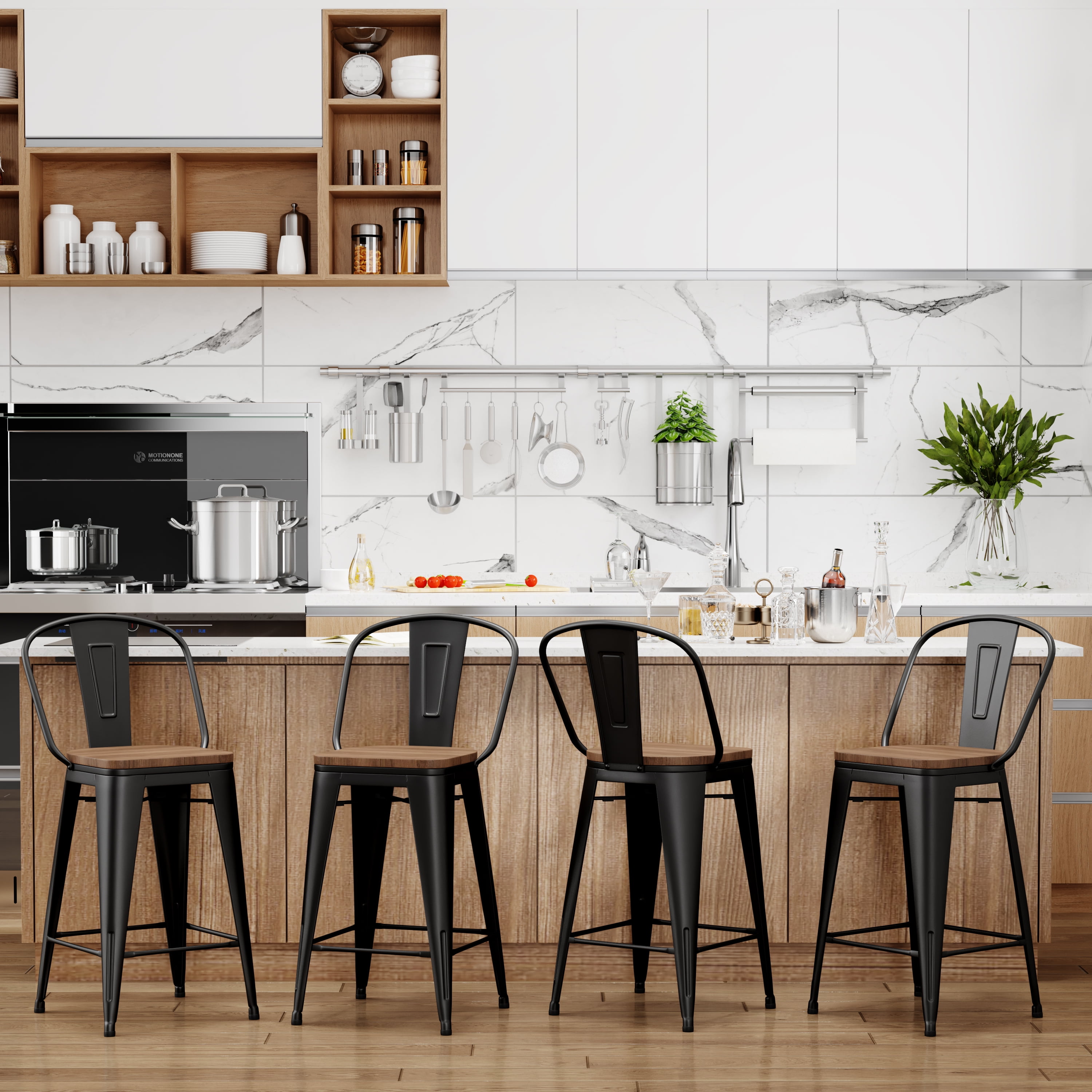 Andeworld High Back Counter Height Bar Stool, Black