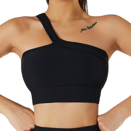 

Women s Sports Suit Outfits Ribbed Seamless Exercise Scoop Neck Sports Bra One Shoulder Tops High Waist Shorts Active Set