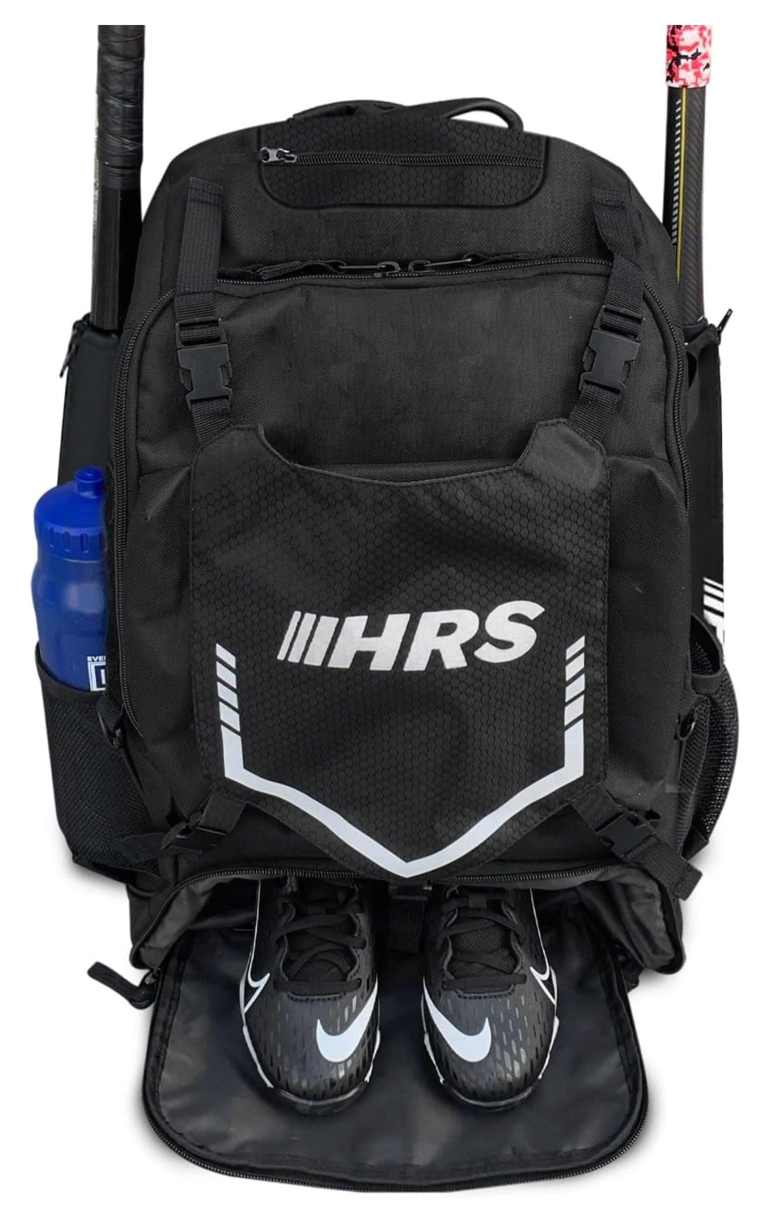 Baseball Bag, Softball Bat Bag for Youth & Adult. Holds 4 Bats, Glove, Water Bottle, Shoe Compartment, Helmet, Fence Hook for Equipment & Gear Black
