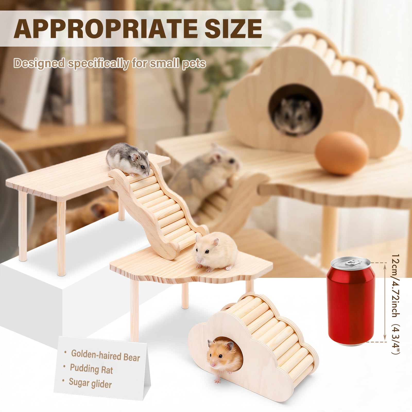 4 Pcs Hamster Platform Hideout Wood Ladder Playhouse Hamster Game Climbing Toy with Platform Cage Accessories for Small Pet