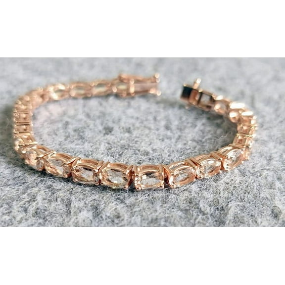 Morganite Tennis Bracelet in Silver,June Birthstone Gemstone for Women valentine gift