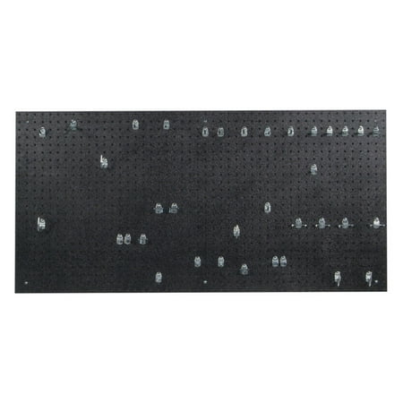 Locking Pegboard Hook - 24 In. W x 48 In. H x 3/16 In. D Black Polyethylene Pegboards Matte Front Texture with 36 pc. Locking Hook Assortment