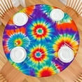thumbnail image 2 of Colorful Rainbow Tie Dye Spiral Pattern Round Fitted Tablecloth with Elastic Edge,Dining Table Cover Waterproof,Outdoor Round Tablecloth for Camping,Dining,Indoor and Outdoor, 2 of 7