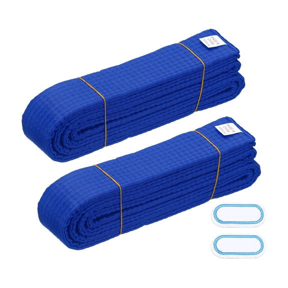 Uxcell Karate Belt, Martial Arts Ranking Belts with Name Tag Solid Cotton Double-Layered Core Long Soft Uniform Training Equipment Fitting for (Taekwondo/Karate/Judo) 5.2ft&2Pcs&Blue