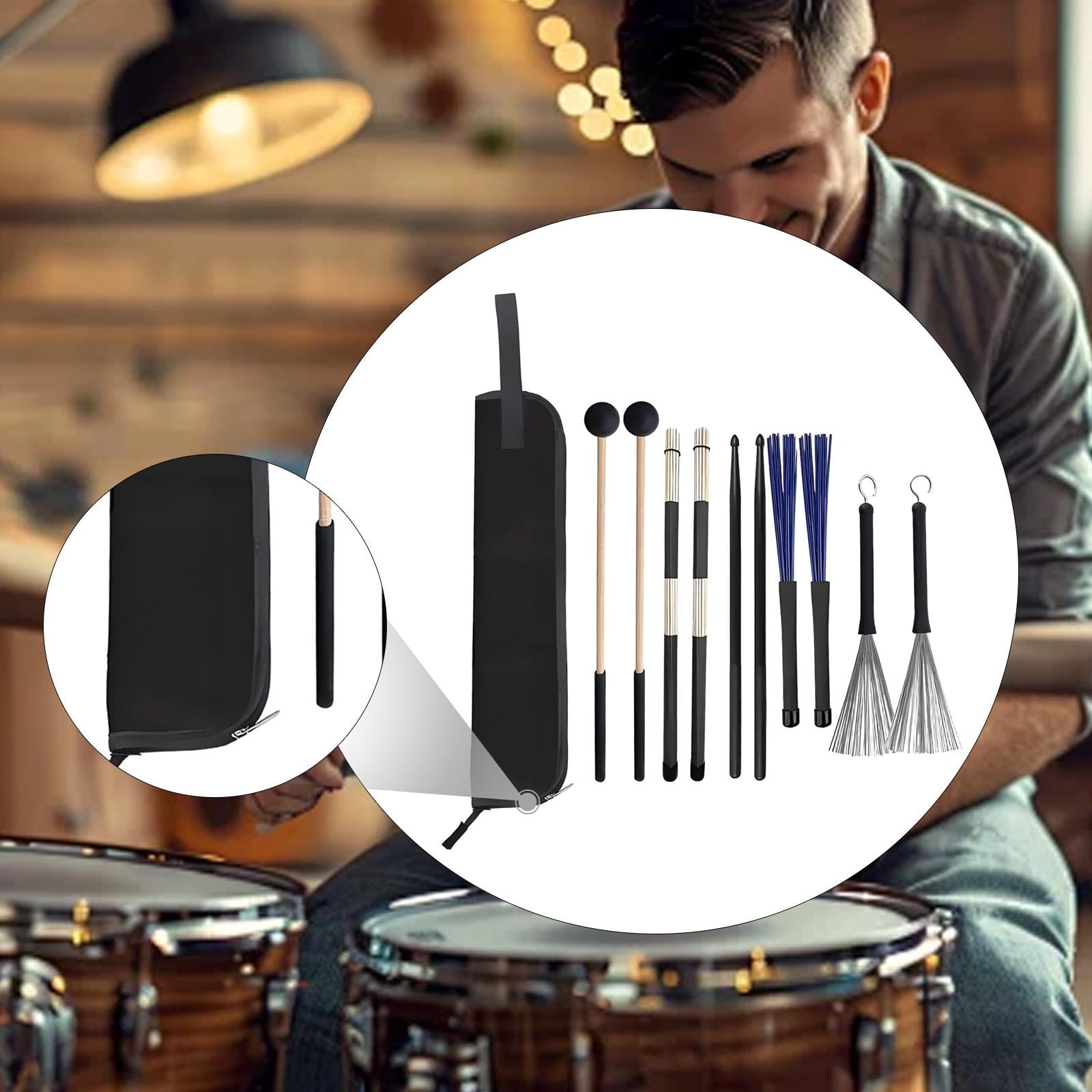 LeeQinersw Drum Sticks Set Mallet Brushes Practice Sturdy Metal Brushes with Storage Bag for Professional Teaching Enthusiast Folk Songs