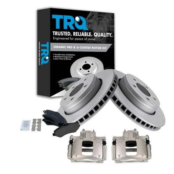 TRQ Front Brake Pad & Rotor Kit Brake Caliper Brake Pads Brake Rotor Ceramic Vented Premium G-Coated Fits Select 2007-2010 Dodge Nitro 2008-2012 Jeep Liberty