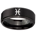 thumbnail image 2 of Tungsten Pisces Zodiac 8mm Brushed Black Polished Step Edges Men Ring, 2 of 2