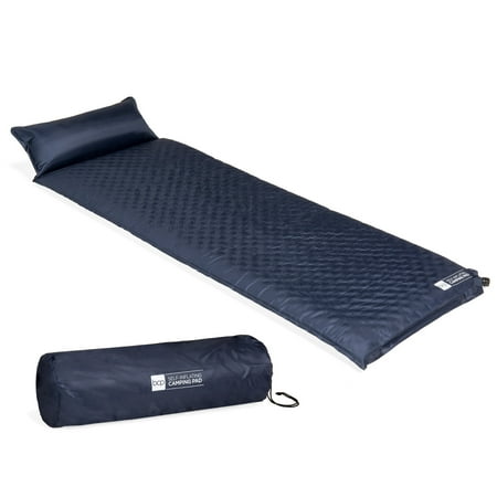 Best Backpacking Sleeping Pad - Best Choice Products Lightweight Compact Weather Resistant Self-Inflating Tufted Sleeping Travel Cushion Pad Mat for Camping, Hiking, Backpacking w/ Attached Pillow, Carrying Case - Blue