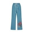 thumbnail image 4 of QATAINLAV Cotton Linen Capri Pants for Women 2025 Summer Casual Drawstring Elastic Waist Cropped Pants Fashion Floral Print Straight Leg Capris with Pockets Blue XXL on Sale Clearance, 4 of 5