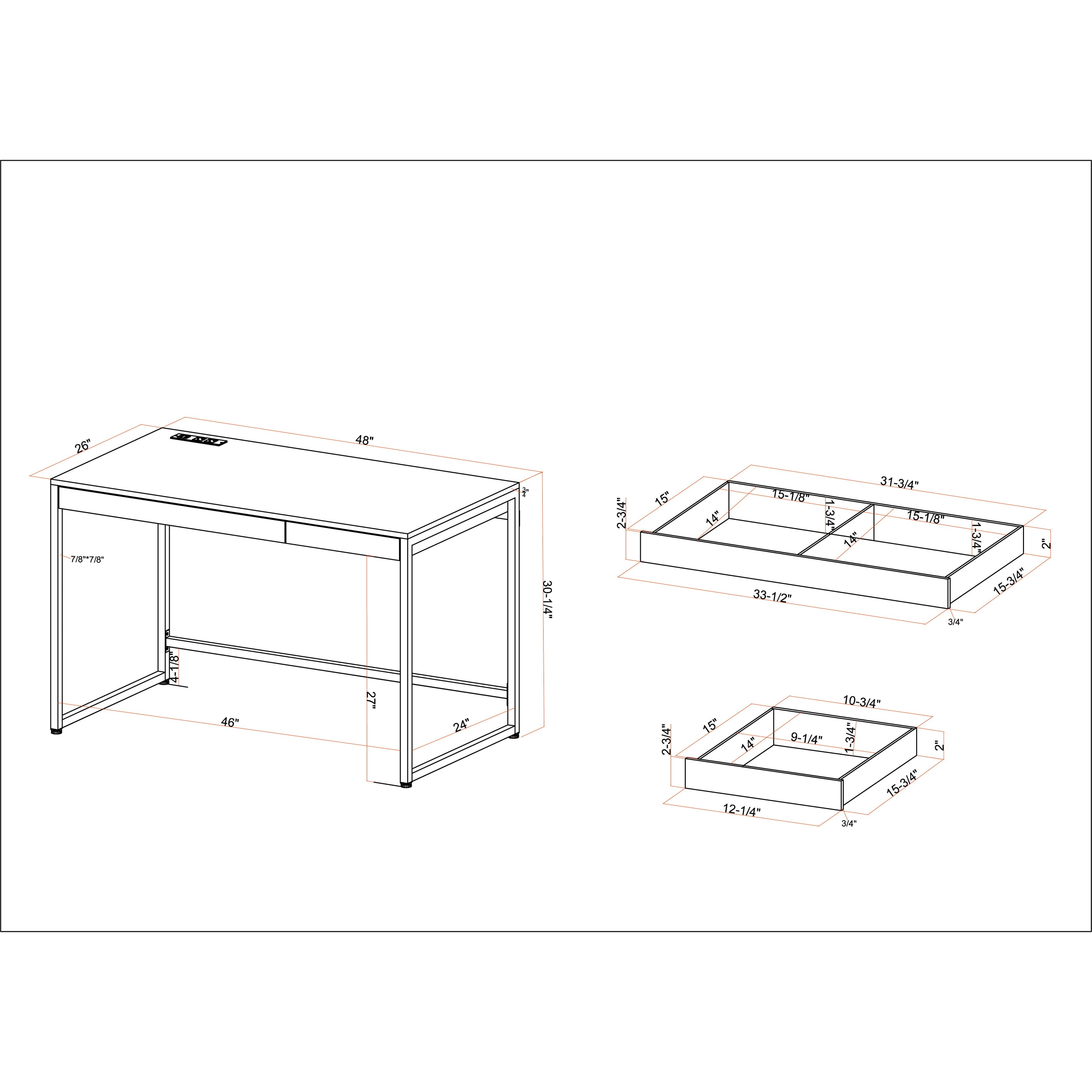 Furniture of America Writing Desk with USB Outlet, Black and Copper