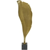 11" x 36" Gold Aluminum Textured Leaf Abstract Sculpture with Black Marble Base, by DecMode