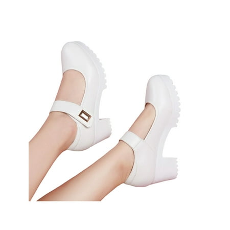 

Woobling Women Mary Jane Heels Ankle Strap Dress Shoes High Heel Pumps Wedding Comfort Platform Lightweight White 6cm 7