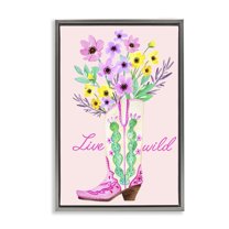 Stupell Industries Live Wild Cowgirl Boot Botanical & Floral Painting Gray Floater Framed Art Print Wall Art, 17 x 25