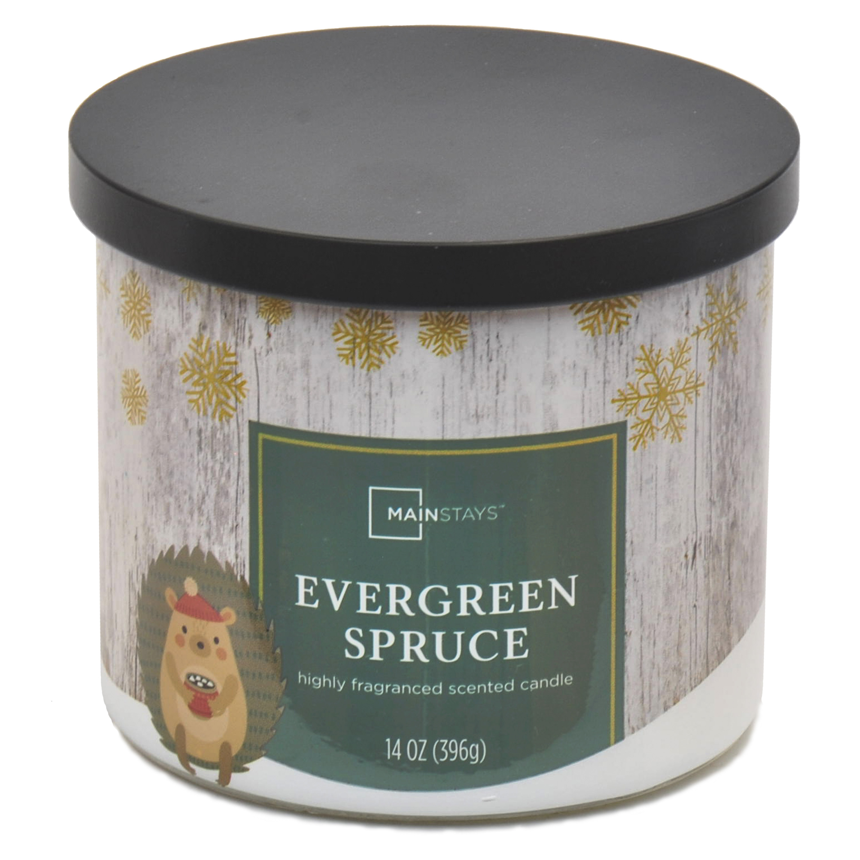 Mainstays Hedgehog Wrapped 3-Wicked Scented Evergreen Spruce candle, 14-Ounce