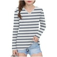 thumbnail image 2 of Piuwrlz Long Sleeve T-Shirt for Kids Girls Boys Cotton Shirts Printed Stripe V-neck V-neck T Shirt Tops Navy Size 5 Years, 2 of 8